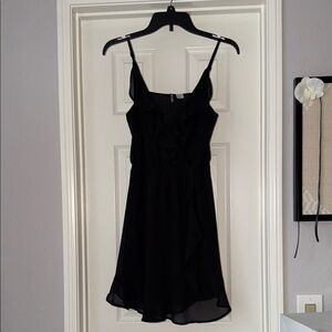 Divided Black Ruffle Mini Dress